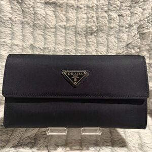 Vintage Prada Trasunto Nylon & Saffiano Leather Long Wallet Black Triangle Logo